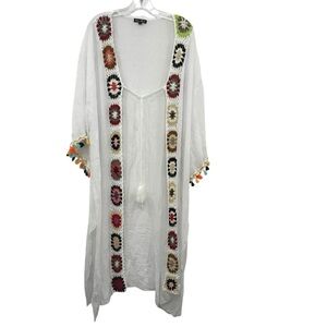 White Mark Plus Size Crochet Kimono Cover Up Cottagecore Boho